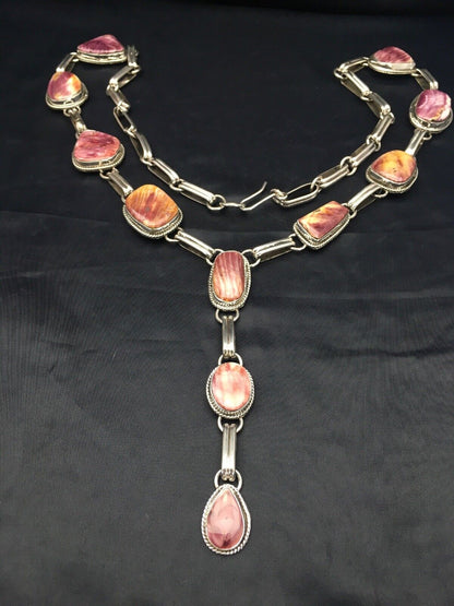 Navajo Purple Spiny Oyster Necklace | Sterling Silver Lariat | Authentic Native American Handmade | 2793
