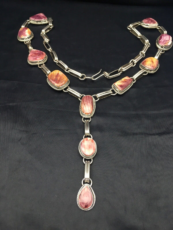Navajo Purple Spiny Oyster Necklace | Sterling Silver Lariat | Authentic Native American Handmade | 2793