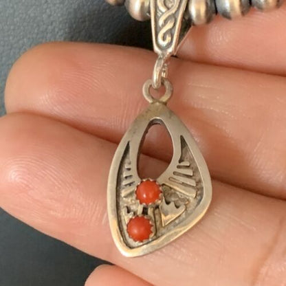 Native American Navajo Red Coral Pendant Necklace | Sterling Silver | 13842