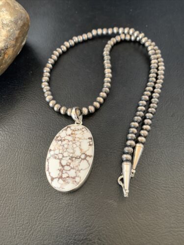 Men's Navajo Wild Horse Turquoise Pendant Necklace | Sterling Silver | Authentic Native American Handmade | 12814