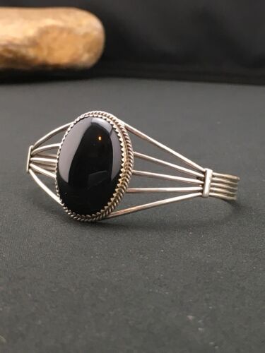 Native American Men's Black Onyx Cuff Bracelet | Navajo Sterling Silver | 4729