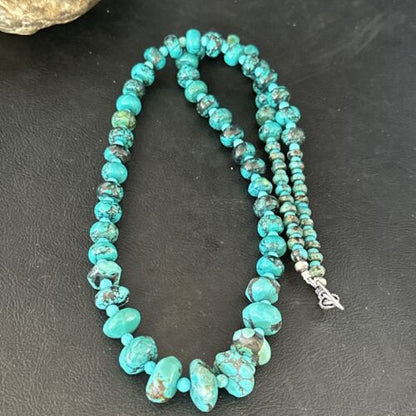 Navajo Pearls Sterling Silver Blue Spiderweb Turquoise Necklace | Authentic Native American | 26" | 14358
