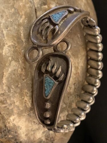 Vintage Navajo Sterling Silver Watch Tips | Old Pawn Blue Turquoise Inlay | Authentic Native American Jewelry | 1445