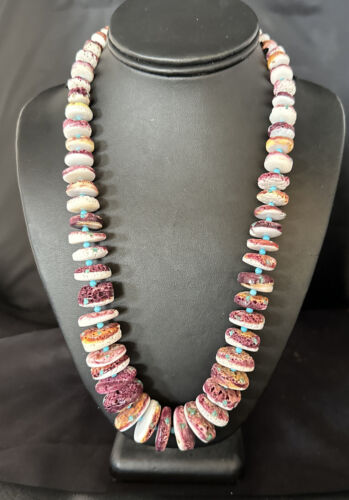 Navajo Purple Spiny Oyster & Blue Turquoise Necklace | Sterling Silver | 22" | Authentic Native American | 14726