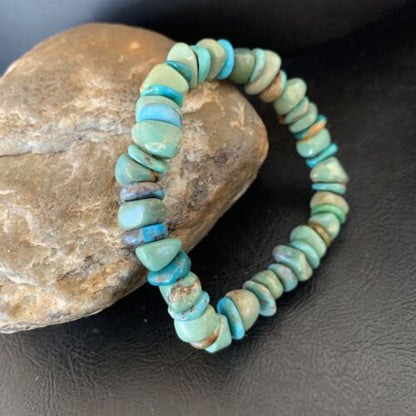 Men's Women's Stretch Bracelet | Blue Green Turquoise Stone | 7" | 11827