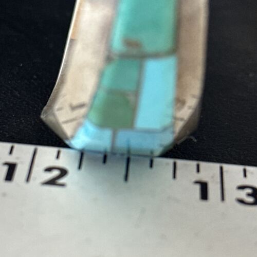 Native American Men's Blue Green Turquoise Inlay Bracelet | Sterling Silver | 14529
