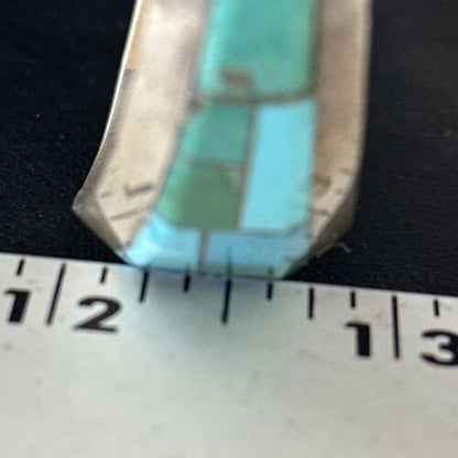 Native American Men's Blue Green Turquoise Inlay Bracelet | Sterling Silver | 14529