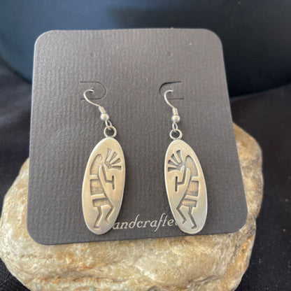 Handmade Sterling Silver Kokopelli Dangle Earrings | Authentic Native American Hopi Design | 01503