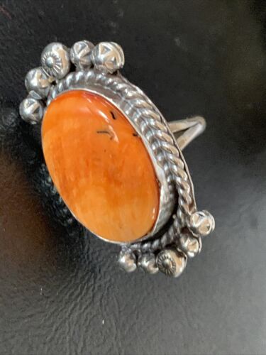 Native American Orange Spiny Oyster Navajo Ring | Sterling Silver | Sz 8 | 13283