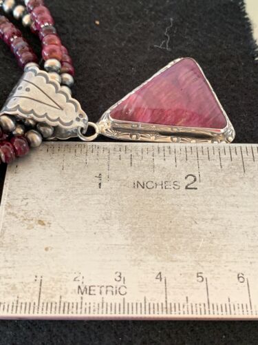 Navajo Purple Spiny Oyster Pendant Necklace | 3-Strand | Sterling Silver | Authentic Native American Handmade | 4107