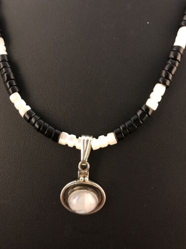 Navajo Mother of Pearl Black Onyx Pendant | Sterling Silver | Authentic Native American