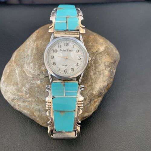 Navajo Men's Watch Tips | Sterling Silver & Turquoise Inlay | Authentic Native American Jewelry | 2094