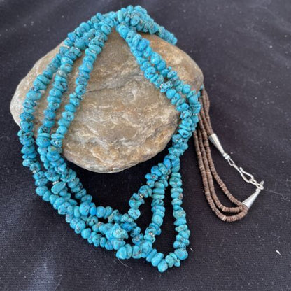 Navajo Kingman Turquoise 3 Strand Necklace | Sterling Silver | Authentic Native American Handmade | 1160
