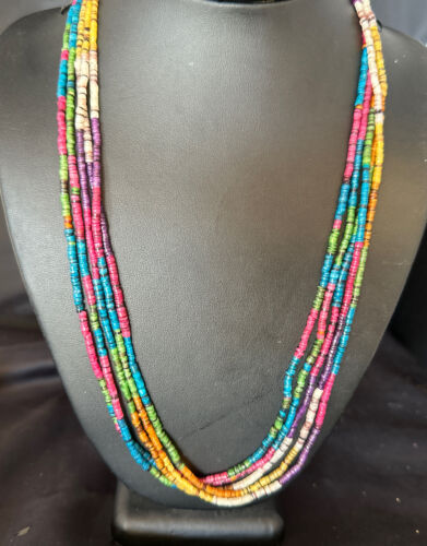 Multi-Color Shell Heishi Necklace | Sterling Silver | 22" | Authentic Native American Handmade | 14816