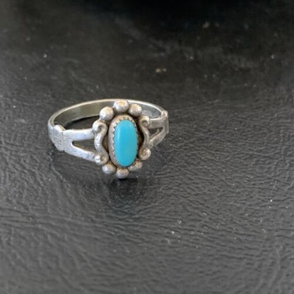 Southwestern Old Pawn Navajo Blue Turquoise Ring | Sterling Silver | Sz 5.5 | 10774