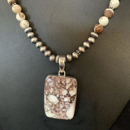 Navajo Wild Horse Turquoise Necklace Pendant | Sterling Silver | 21" | Authentic Native American Handmade | 13863