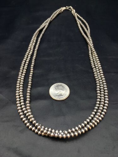 Native American Sterling Silver Navajo Pearls Necklace | 4mm | 21" | 3 Strand | 8973