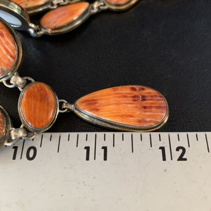 Navajo Lariat Necklace with Orange Spiny Oyster Earrings | Sterling Silver Pendant | 20" | Authentic Native American Handmade | 13882