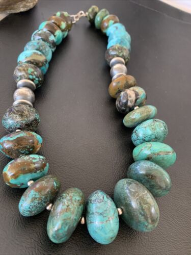 Navajo Pearls Sterling Silver & Chunky Blue Turquoise Graduated Necklace | Authentic Native American | 22" | 1748
