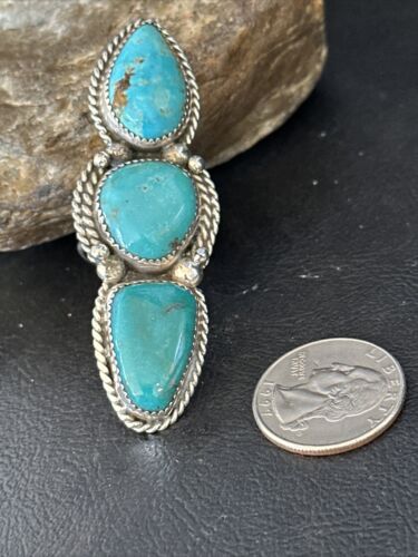 Navajo Blue Kingman Turquoise Multi-Stone Ring | Authentic Native American Sterling Silver | Sz 11 | 14497