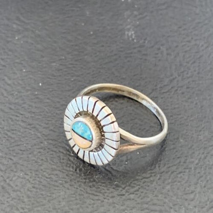 Native American Women's Navajo Blue Lapis Pink Coral Inlay Ring | Sz 6.5 | 11203 - Masha USA