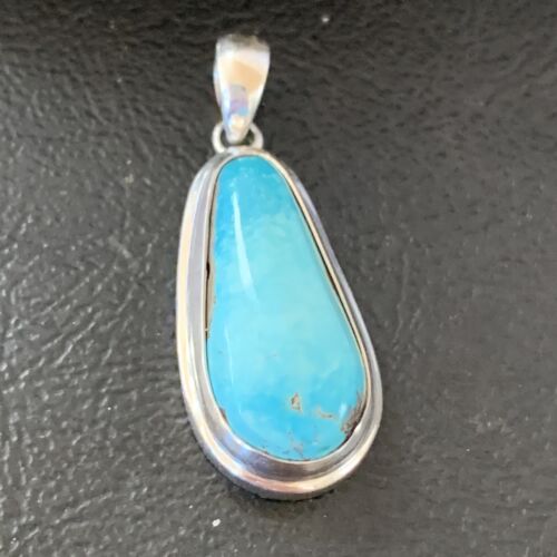 Navajo Blue Bisbee Turquoise Pendant | Sterling Silver | 1" | Authentic Native American Handmade | 1628