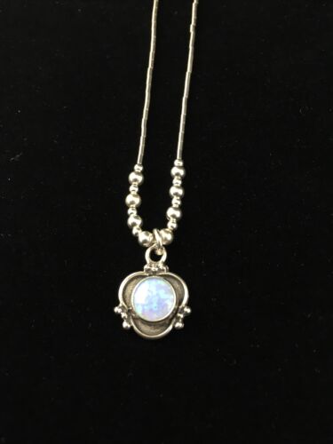 Children's Girls Heishi Beads Sterling Necklace | 15" | Opal Pendant | Navajo Jewelry | 10117