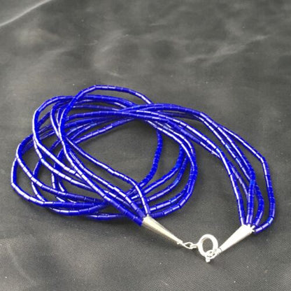 Southwestern Blue Lapis Heishi 5-Strand Necklace | Sterling Silver | 17" | 10260