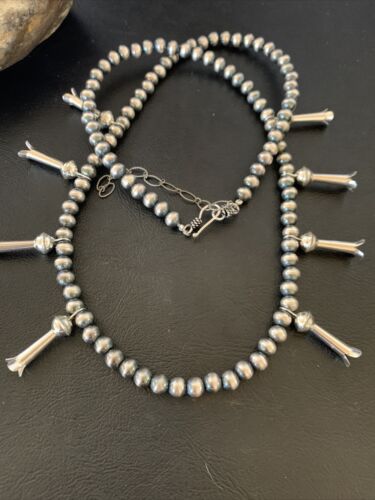 Navajo Pearl Necklace | 6mm Sterling Silver Beads | 24" | Authentic Native American Handmade | 12266