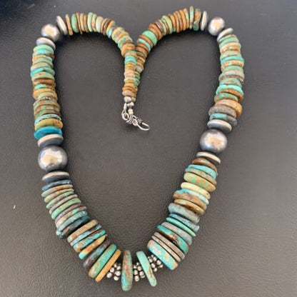 Navajo Green Turquoise Necklace | Sterling Silver | Authentic Native American | 20" Graduated | 10688