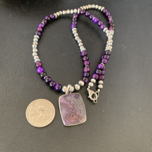 Navajo Pearls Purple Sugilite Onyx Necklace Pendant | Sterling Silver | Authentic Native American Handmade | 13395