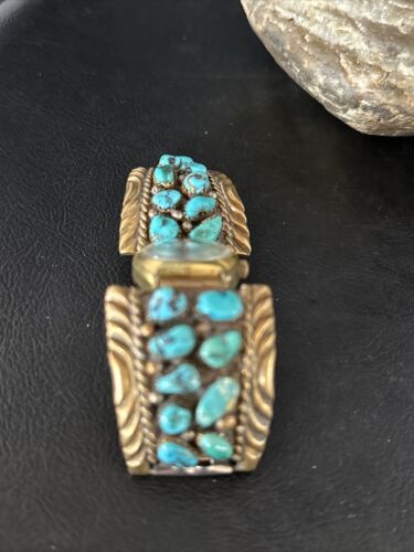 Authentic Native American Navajo Blue Kingman Turquoise Watch Tips | Sterling Silver | Old Pawn Jewelry | 14267