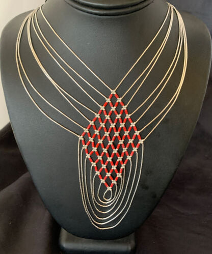 Red Coral 7 Strand Liquid Silver Heishi Necklace | Sterling Tubes | 18" | Authentic Native American Handmade | 12625
