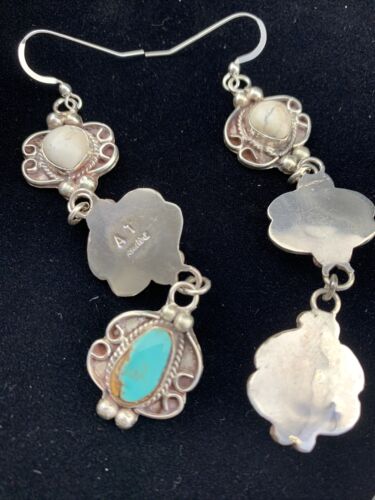 Navajo Spiny, Turquoise & Howlite Dangle Earrings | Sterling Silver | Authentic Native American Handmade | 1614