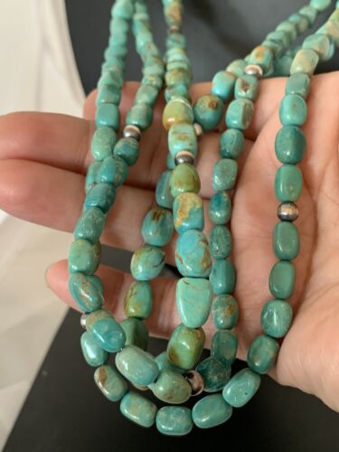 Navajo Royston Turquoise Necklace | 3 Strand | Sterling Silver | Authentic Native American Handmade | 494 - Masha USA