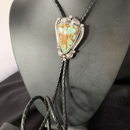 Navajo Green Royston Turquoise Bolo Tie | Sterling Silver | Authentic Native American Handmade | 14109