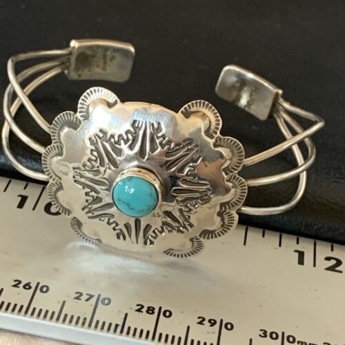 Navajo Turquoise Cuff Bracelet | Sterling Silver | Authentic Native American Handmade | 1219 H Joe