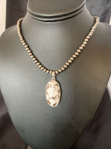 Men's Navajo Wild Horse Turquoise Necklace Pendant | Sterling Silver | Authentic Native American Handmade | 12817
