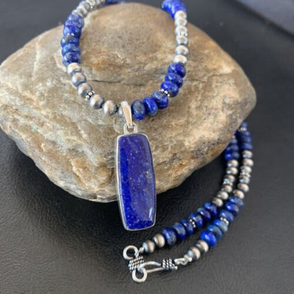 Navajo Blue Lapis Necklace Pendant | Sterling Silver | Authentic Native American Handmade | 11669 - Masha USA