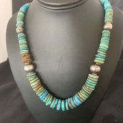 Navajo Blue Green Turquoise Necklace | Sterling Silver | Authentic Native American | 22" | Graduated | 11899