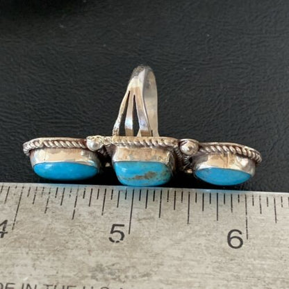 Navajo Blue Turquoise Cluster Ring | Authentic Native American Sterling Silver | Multi-Stone | Sz 10 | 2119