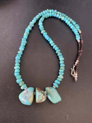 Navajo Blue Turquoise Nugget Pendant Necklace | Sterling Silver Pearls | 20" | Authentic Native American Handmade | 12445