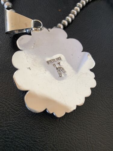 Navajo White Buffalo Turquoise Pendant | Sterling Silver | Authentic Native American Handmade | 11686