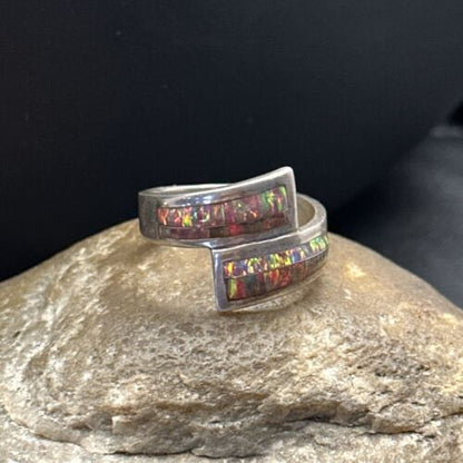 Native American Navajo Red Opal Inlay Ring | Sterling Silver | Sz 14.5 | 14584 - Masha USA