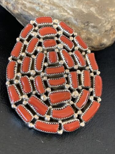 Navajo Red Coral Cluster Ring | Authentic Native American Sterling Silver | Multi-Stone | Sz 7 | 12230