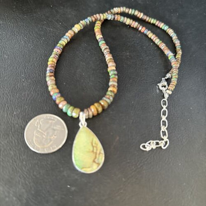 Southwestern Women's Green Opal Pendant Necklace | Sterling Silver | 17" | 14422