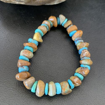 Men's Women's Stretch Bracelet | Blue Green Turquoise Stone | 7" | Authentic Native American Handmade | 11826