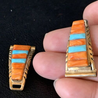 Navajo Turquoise Spiny Oyster Inlay Watch Tips | Sterling Silver & Gold-Filled | Authentic Native American Jewelry | 13726