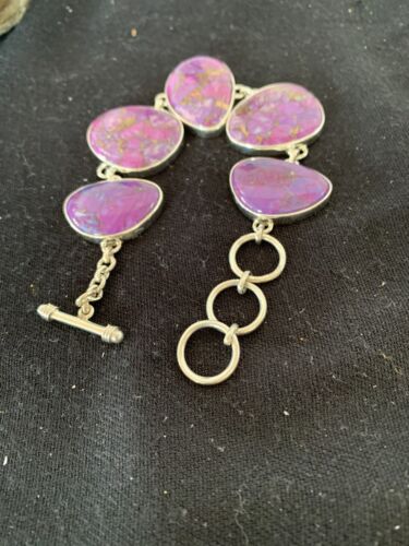 Navajo Purple Mojave Turquoise Link Bracelet | Sterling Silver | 9" | Authentic Native American Handmade | 664