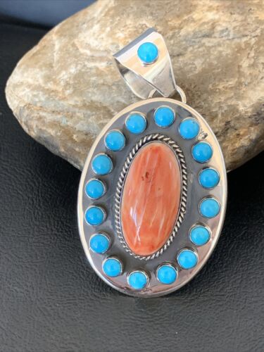 Navajo Multi-Stone Cluster Pendant | Blue Turquoise & Spiny Oyster | Sterling Silver | 11564